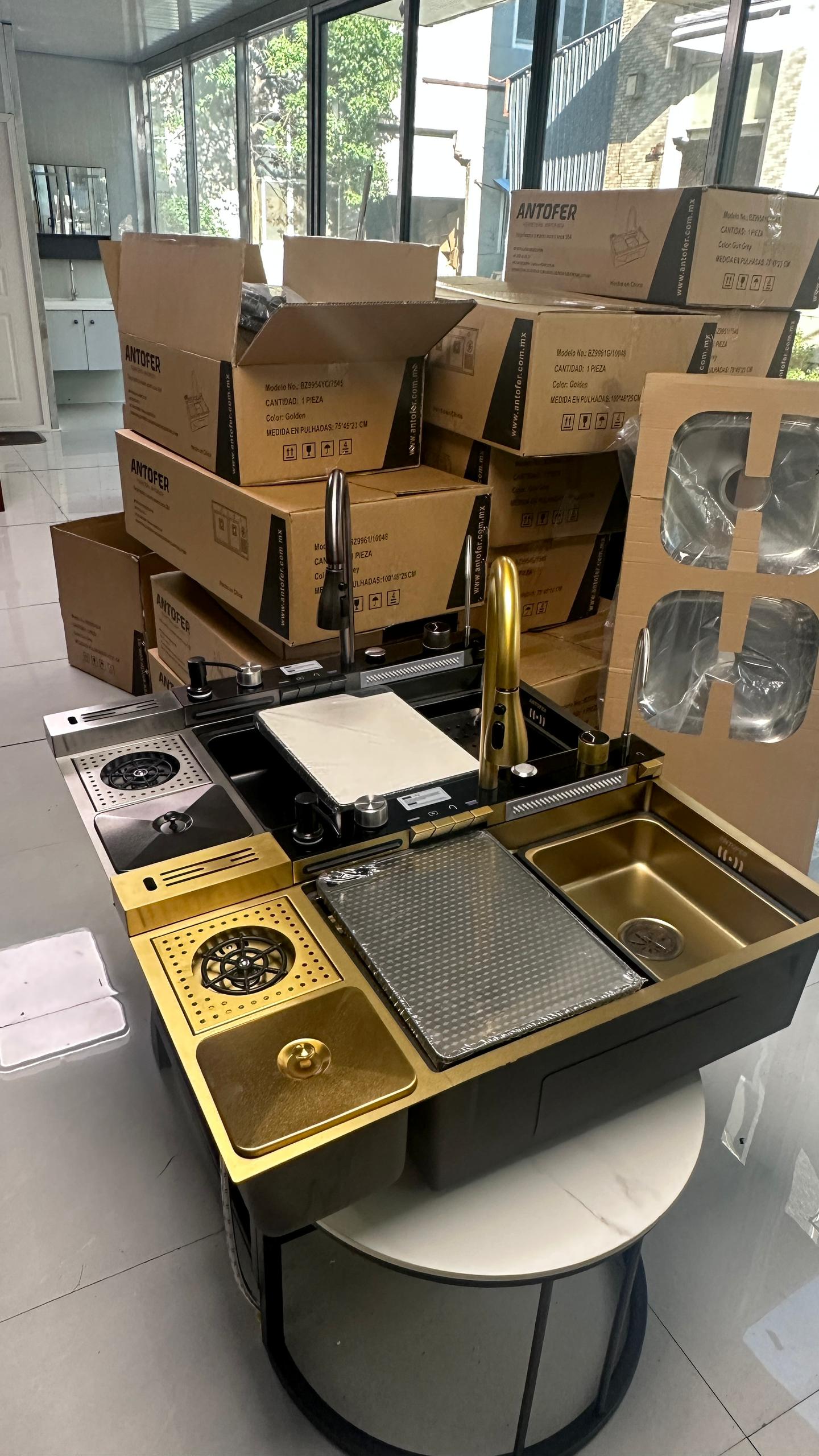 FREGADERO SUS 304 ANT-046 GRIS JUEGO COMPLETO CAJA 1 UNIDAD