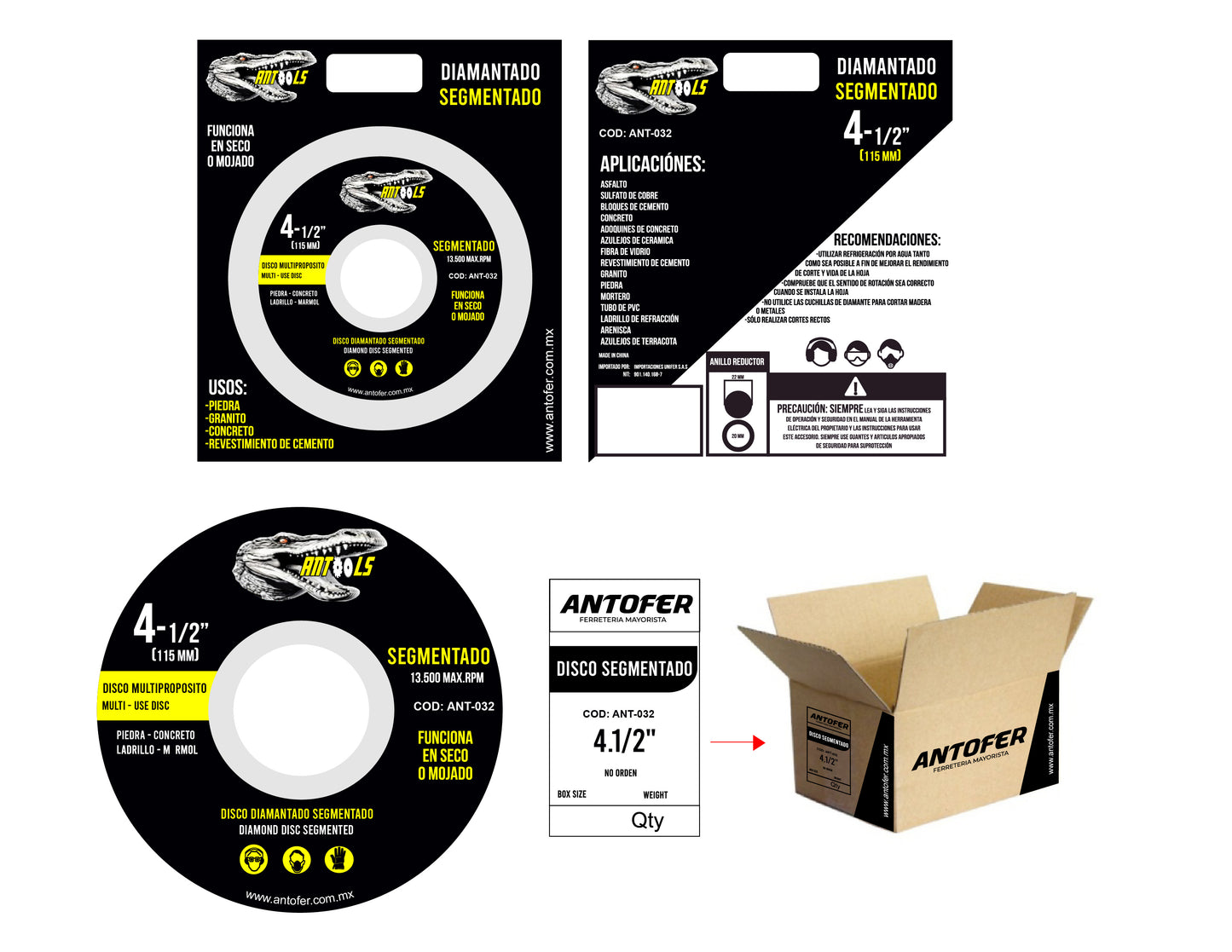 DISCO DIAMANTADO SEGMENTADO DE 4.5 ANTOOLS CAJA 200 UNIDADES
