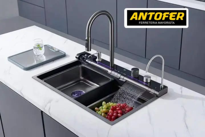 FREGADERO SUS 304 ANT-045 GRIS JUEGO COMPLETO CAJA 1 UNIDAD